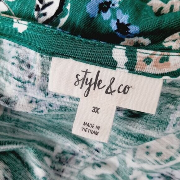 STYLE & CO. New - Green Floral Front Knot Long Sleeve Top  Sz 3X - Picture 7 of 8